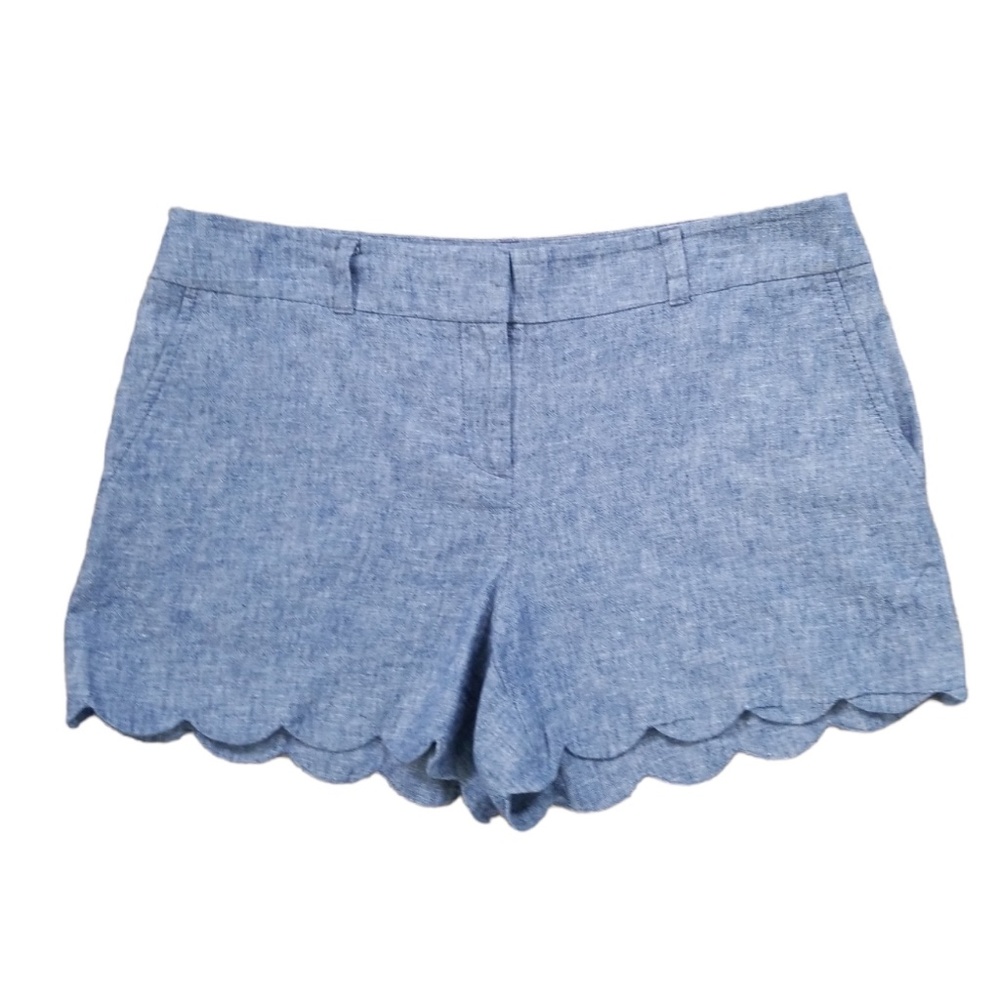 LOFT Blue Chambray Scallop 4 Inch Linen Blend‎ Shorts Size: 8